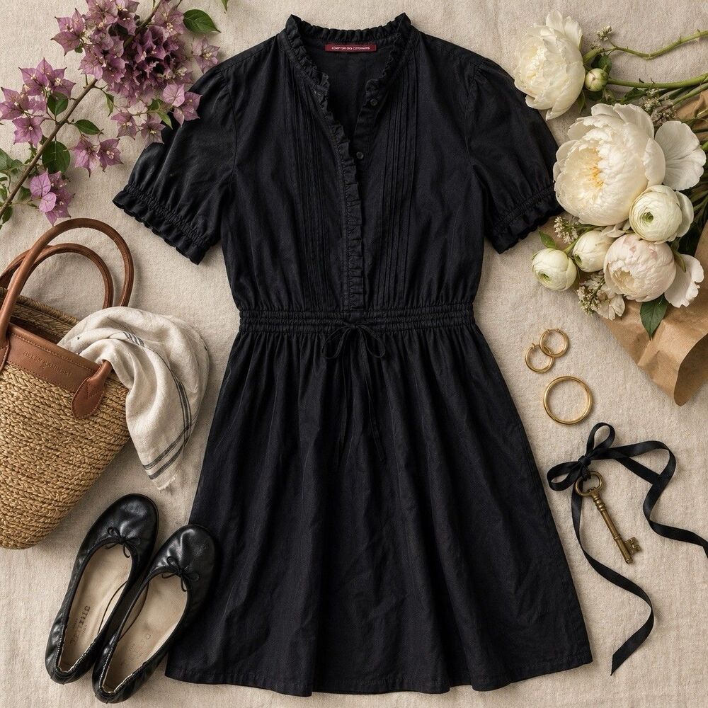 Comptoir Des Cotonniers Black Cotton Dress French Minimalist XXS